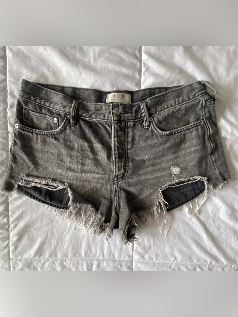 We The Free Distressed Black Frayed Denim Cutoff Shorts